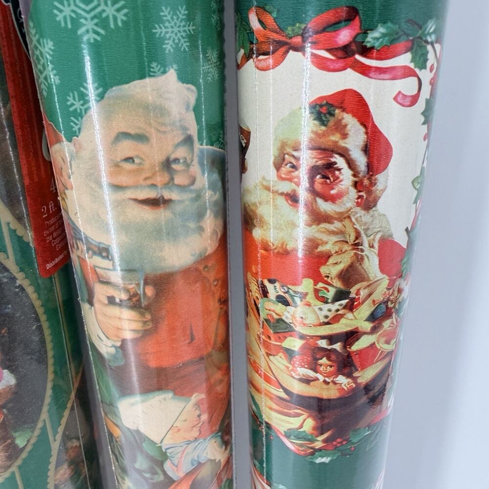 Lot of 5 Rolls Vintage Coca-Cola Christmas Wrapping Paper NEW SEALED - Picture 6 of 10